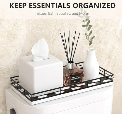 Toilet Tank Tray Organizer – Oak Wood Bathroom Counter Basket - Image 3