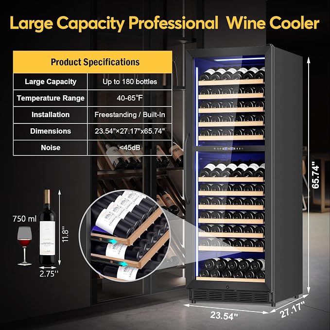 Wine Fridge Dual Zone, Freestanding Wine Cooler Refrigerator 180 Bottles Large - Image 8