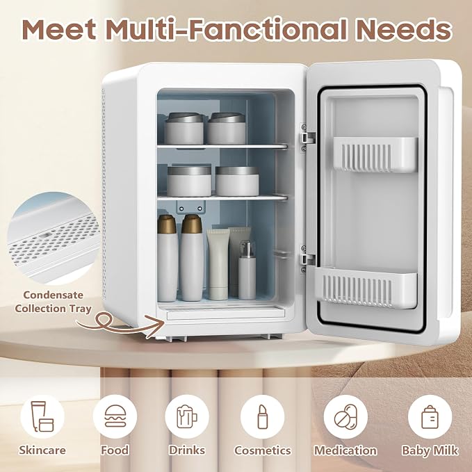 20L Skincare Fridge with Mirror & LED Lighting, 3-Mode Dimmable, Cooler & - Image 6