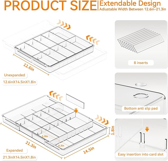 Yieach Large Expandable Desk Drawer Organizer Tray - Image 3