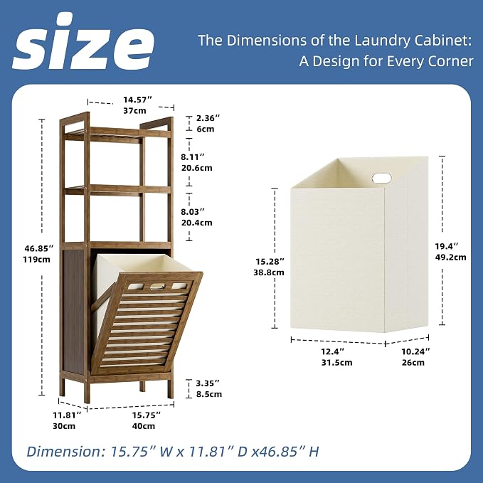 HITNET Bamboo Tilt Out Laundry Hamper, Bathroom Storage Cabinet - Image 3