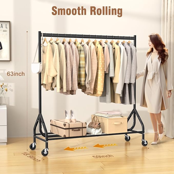 EAGMAK Heavy Duty Clothes Rack Load 420 LBS, Rolling Garment Rack - Image 4