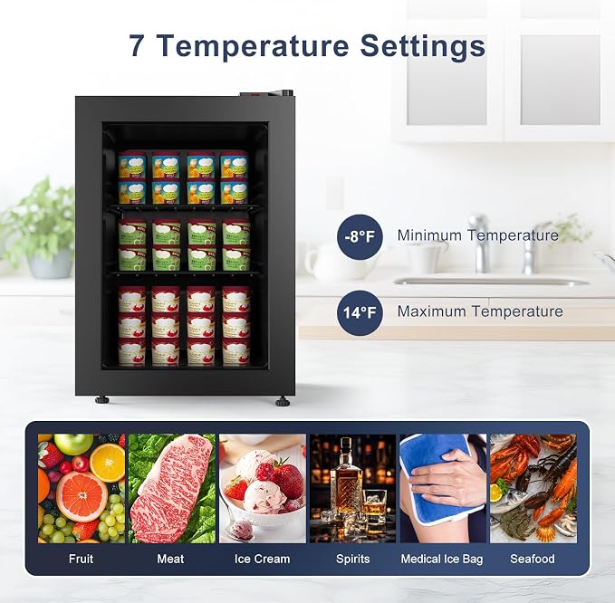 Northair Mini freezer 2.1 Cu Ft Glass Door Display, 2 Removable Shelves - Image 2
