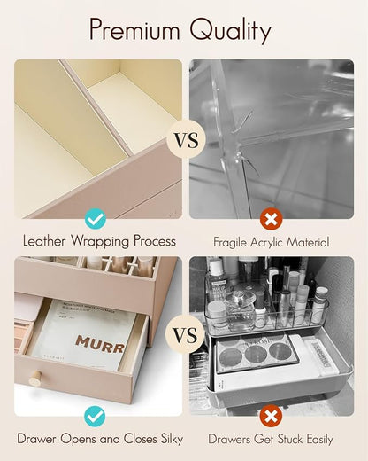 Vlando Makeup Organizer Countertop, Large Vanity Organizer PU Leather Make up - Image 7