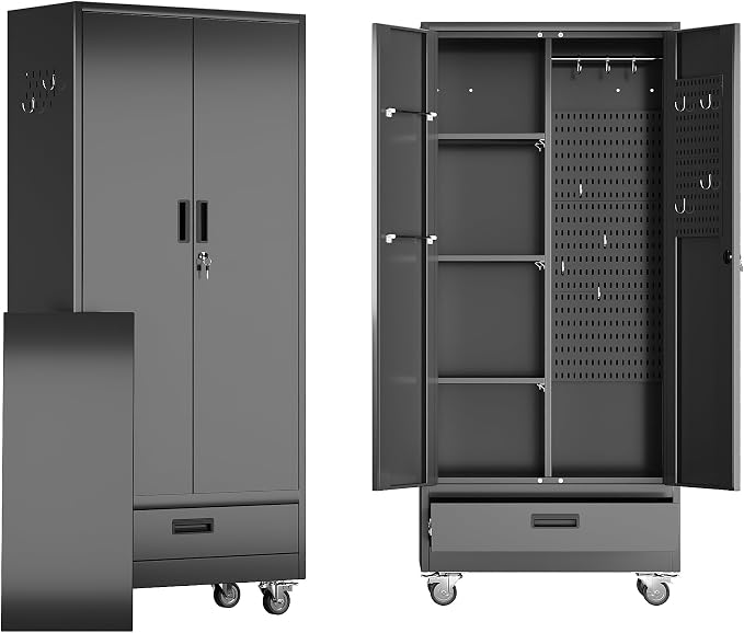 SUXXAN Broom Closet with Wheels 71"x 31.5"x15.75", Metal Cleaning Cabinets with - Image 8