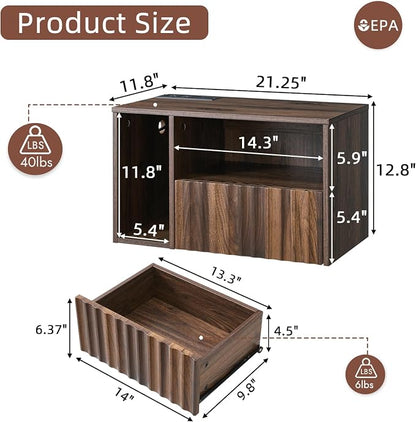 Floating Nightstand with Charging Station, Walnut Fluted Wall Mounted - Image 2