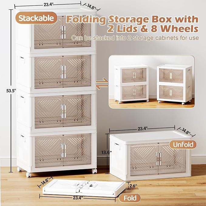 Storage Bins with Lid 76QT, Stackable Storage Containers with Wheels and - Image 4