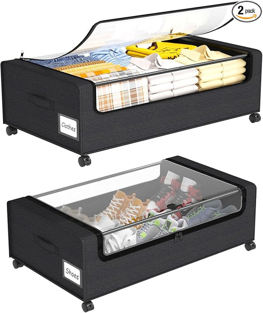 Under Bed Shoe Storage Organizer, 10 Inch Rolling Underbed Drawers by Webetop