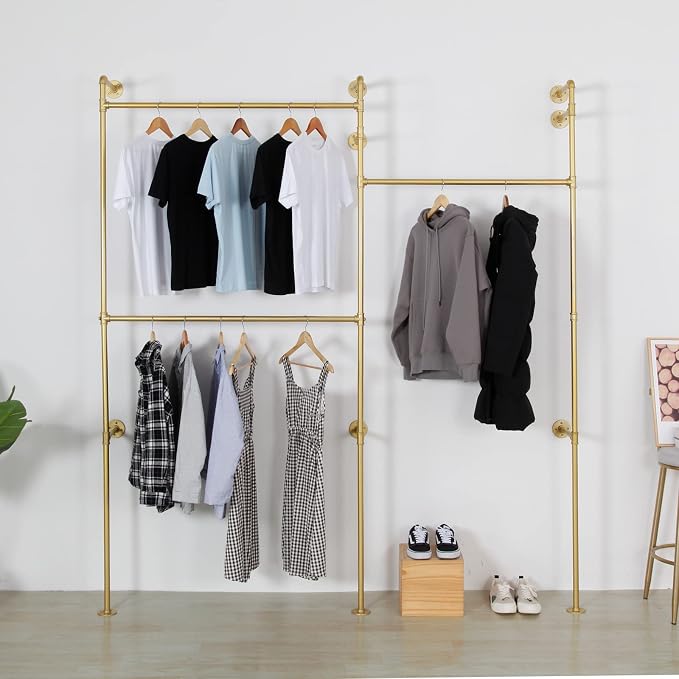 Modern Simple Industrial Pipe Double Hanging Rods Clothing Rack, Clothes Rack by EDCB