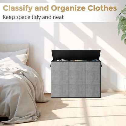 180L Laundry Hamper 3 Section, Large Laundry Basket - Image 2