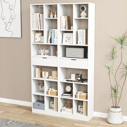 Giantex 71" Bookcase with Drawer, Tall Freestanding Bookshelf with 10 Open Cubes - Image 4