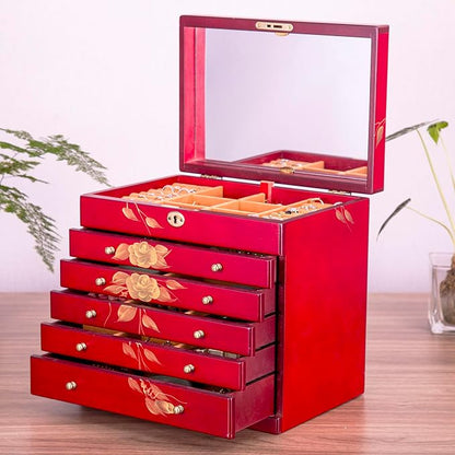 Hand-drawn rose wood jewelry box 6-Layer Jewelry Organizer - Image 2