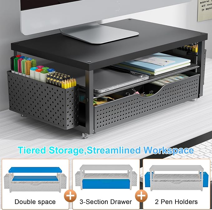 gianotter Wood Monitor Stand Riser, Office Desk Shelf Organizer, Desk Organizer - Image 5