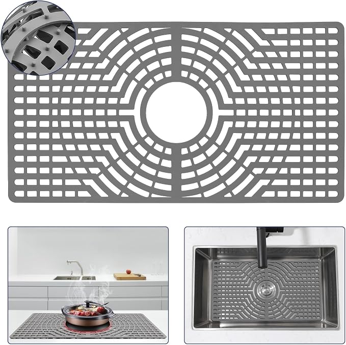Silicone Sink Protector 28"x15" Center Drain Hole, Heat Resistant Non-slip by snuggery