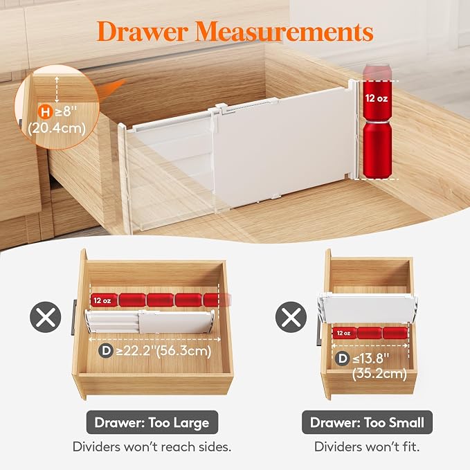 Lifewit 8" High 6 Pack Deep Drawer Dividers, 13.8-22.5" Adjustable Dresser - Image 2