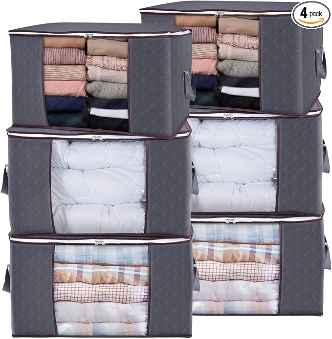 Large Clothes Storage Bags 4 Pack, Foldable Closet Organizers by Unknown