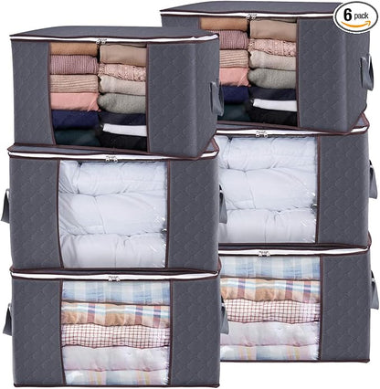 Large Clothes Storage Bags 6 Pack, Foldable Closet Organizers by Unknown
