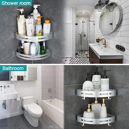 Hoomtaook Corner Caddy Bathroom Shower Shelf Wall Mounted No Drilling 2 Tier - Image 3