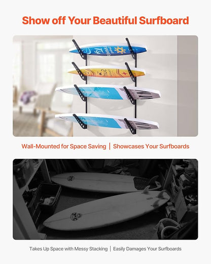 VEVOR Surfboard Wall Mount, 4 Tiers Horizontal Surfboard Rack - Image 2