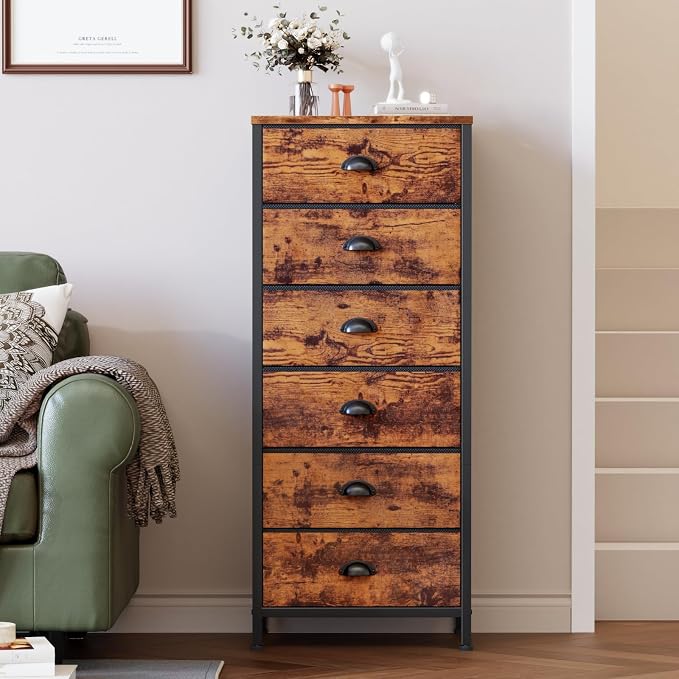 Furnulem Tall Dresser with 6 Drawers, Vertical End Table and Nightstand - Image 2