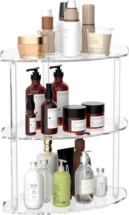 3 Tier Acrylic Corner Shelf Organizer Storage 9.5x9.5x15.7 Inch, Transparent by Sezanrpt
