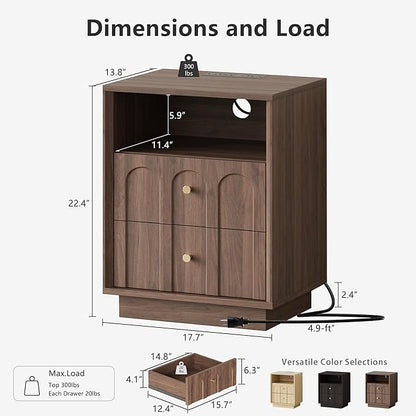 Nightstand Set of 2 with Charging Station, Mid Century Modern Nightstand with - Image 2