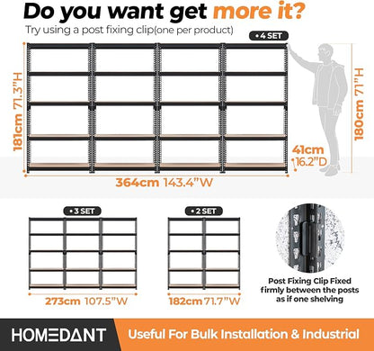 HOMEDANT 5 Tier Storage Shelves Adjustable Laminated Boltless Garage Metal - Image 6