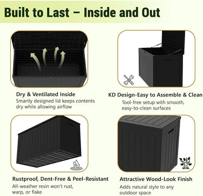 100 Gallon Outdoor Storage Box Waterproof, Resin Deck Box Storage Bin - Image 7