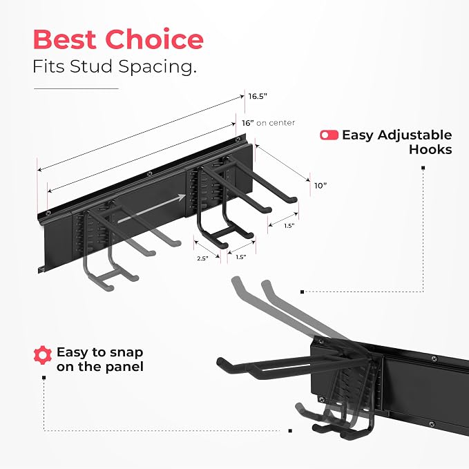 TIDYME Garage Wall Organizer | 32" Heavy-Duty Tool Storage Rack | Adjustable - Image 3