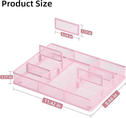 Marbrasse 2P Pink Desk Drawer Organizer, Metal Mesh Drawer Organizer Tray - Image 2
