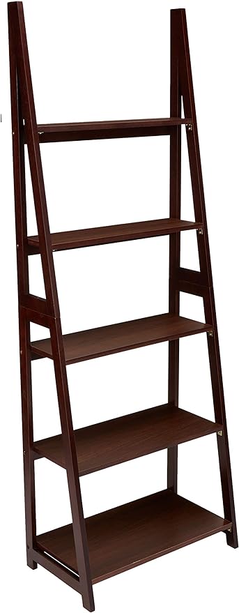 Amazon Basics Ladder Bookshelf Organizer, Solid Rubberwood Frame, Espresso by AmazonBasics