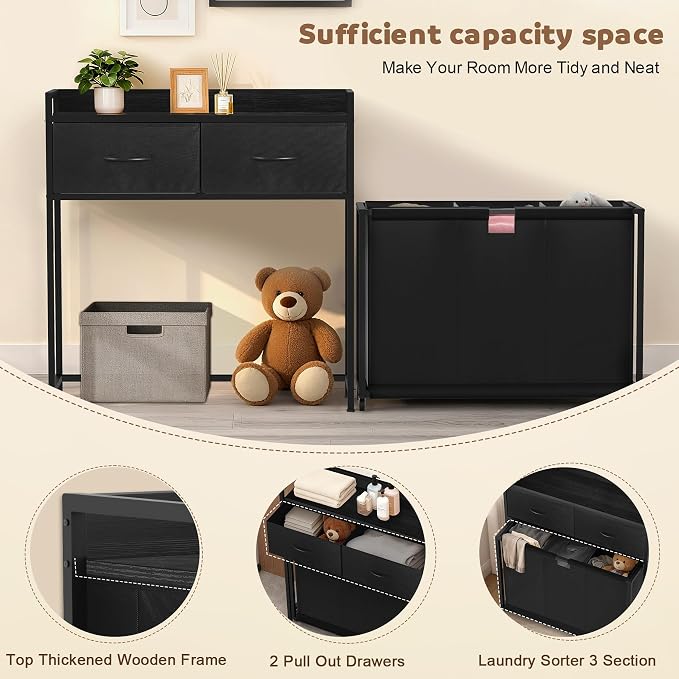 Laundry Hamper with 3 Section Rolling Bags, Laundry Sorter with Wheels - Image 5