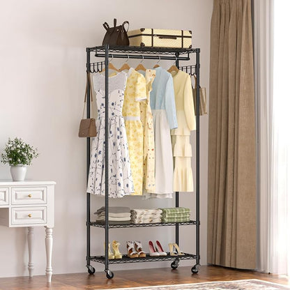 Garment Rack Heavy Duty 3 Tiers Adjustable Freestanding Metal Rolling Clothing - Image 7