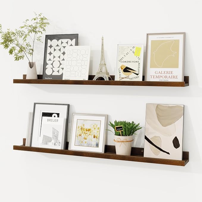 Picture Ledge Shelf, Floating Shelves Set of 2, 32 Inches Solid Wood Nursery by FunMemories