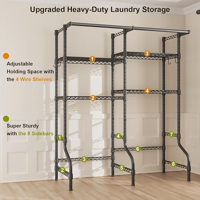 U14 Medium Over the Washer and Dryer Shelves, 4 Tiers Laundry Room Storage and - Image 7