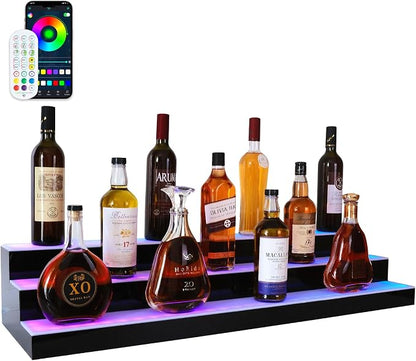 Led Lighted Liquor Bottle Display Shelf, 30 Inch 3 Tier Whiskey Rack, Support by LEEKIMID