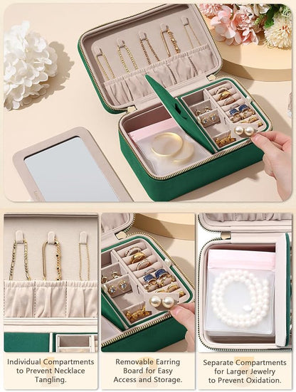 Velvet Travel Jewelry Box with Large Mirror, Double-Layer Jewelry Organizer Case - Image 3