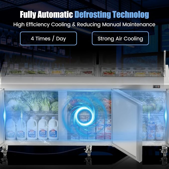 72" W Commercial Refrigerator Sandwich Salad Prep Table, Stainless Steel 3-Door - Image 6