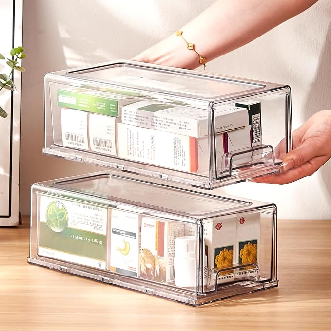 clear Drawer-Type Plastic Storage Box Bins Organizer，Family First Aid Kits by Gaoaodeyu