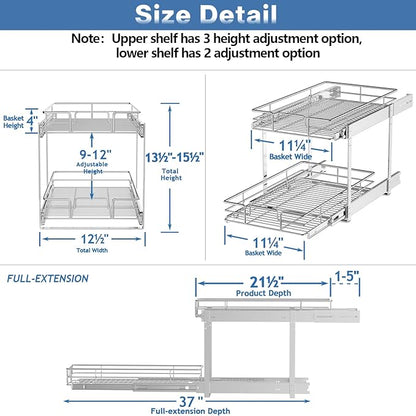 2 Tier Individual Pull Out Cabinet Organizer 12½" W x 21½" D, Heavy Duty - Image 3