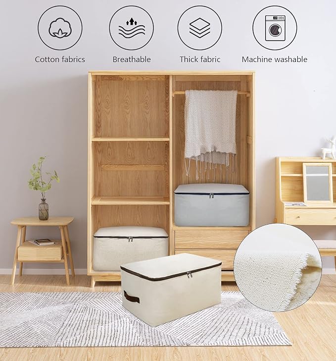 Pack of 2, 27.5 * 19.7 * 11", 100% Cotton Breathable Soft Big Storage Bags - Image 3