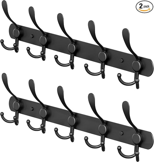 Coat Rack Wall Mount with 5 Tri Hooks, Stainless Steel 16 Inch – Black Matte by SAYONEYES