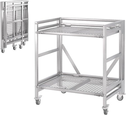 2 Shelf Rolling Cart with Wheels, 660lbs Capacity Collapsible Steel Rolling by ChincoStar