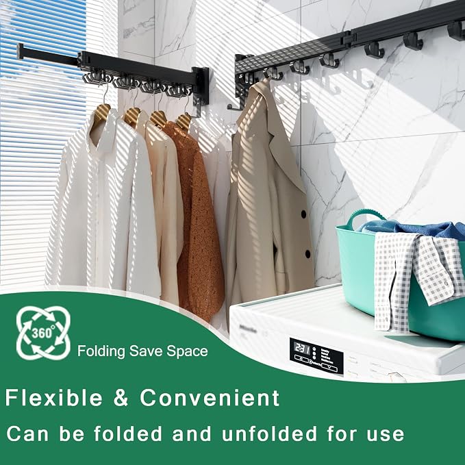 Wall Mount Clothes Drying Rack, Wall Mounted Drying Rack, Upgraded 3-Fold & - Image 2