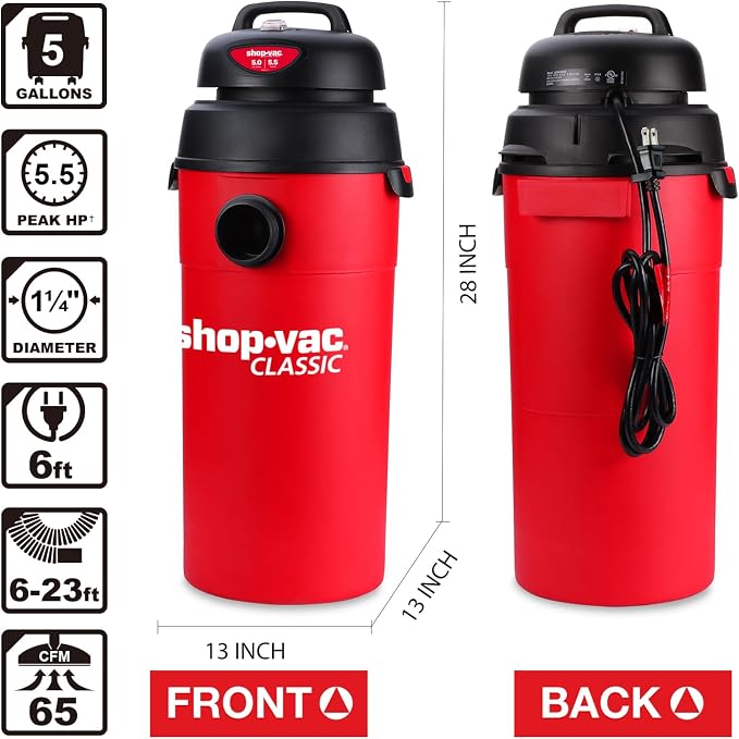 Shop-Vac 5 Gallon 5.5 Peak HP Wet/Dry Vacuum, Wall Mountable Compact Shop Vacuum - Image 5
