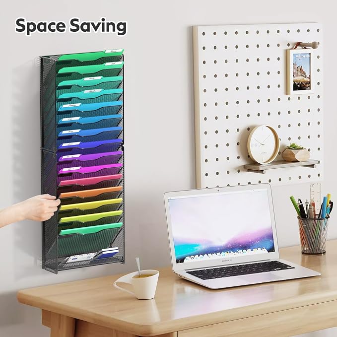 samstar 16 Tier Wall File Organizer Hanging Wall File Holder Wall Mount Paper - Image 5