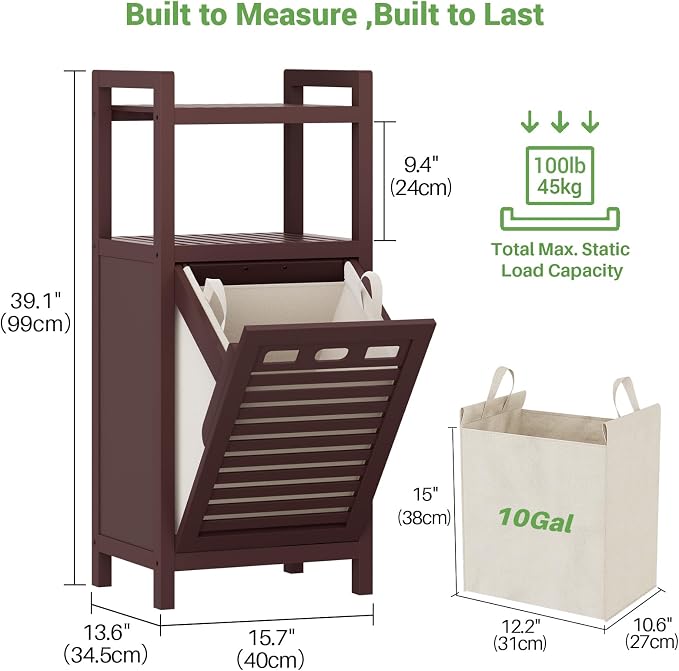 Homykic Tilt Out Laundry Hamper Cabinet, 10 Gal Bamboo Laundry Cabinet - Image 7