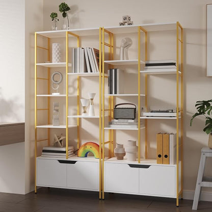 Bookshelf with Doors, 6-Tier Shelf with Storage Cabinet, Industrial Retro - Image 5