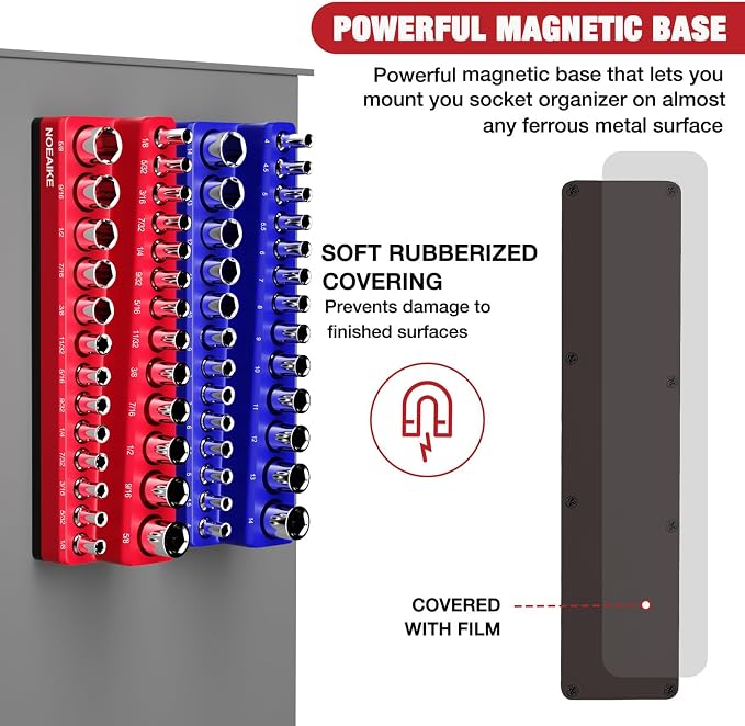 Magnetic Socket Organizer, 3/8" Drive Socket Trays, Holds 108 Pcs Standard and - Image 3