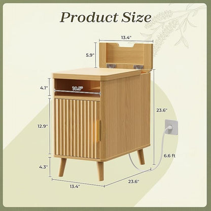 Huuger Narrow Nightstand with Charging Station, USB-C Port, Fluted End Table - Image 2